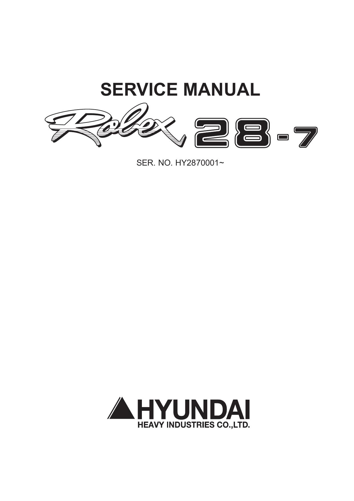 R28-7 HYUNDAI ROBEX 28-7, R28-7 MINI Excavator Service Repair Manual